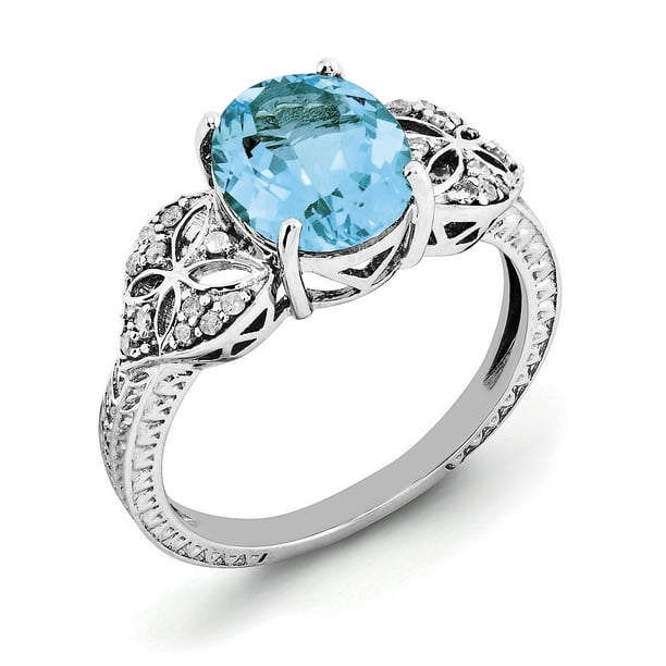 Details about Platinum Plated 925 Sterling Silver Ring w/ Natural Diamonds & Blue Topaz Details about Platinum Plated 925 Sterling Silver Ring w/ Natural Diamonds & Blue Topaz